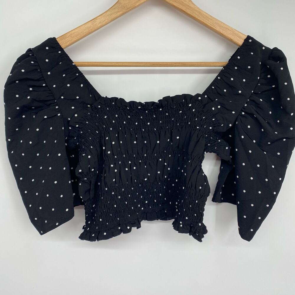 Love‎ Tree Top Milkmaid Croquet Smocked Cropped Medium Puff Sleeves Polka Dots